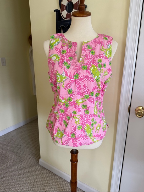Lilly Pulitzer Tops - Lilly Pulitzer Pink Tropical Notch-Neck Sleeveless Top